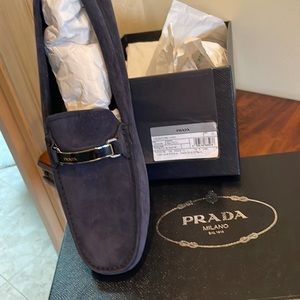 Prada dark Navy Suede Drivers. Still in the original box. Euro size 10
